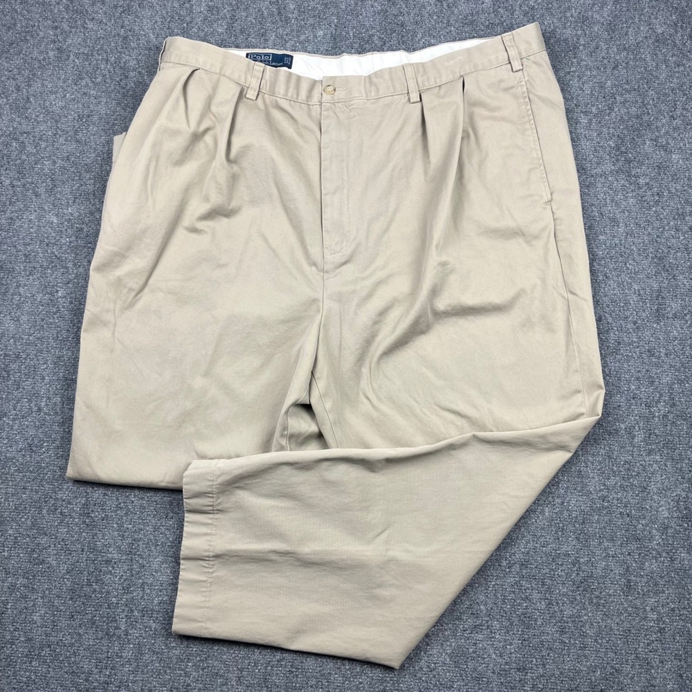 Vtg Polo Ralph Lauren Big Andrew Pant Khaki Tan Pleated Chino Cotton Mens 42x28